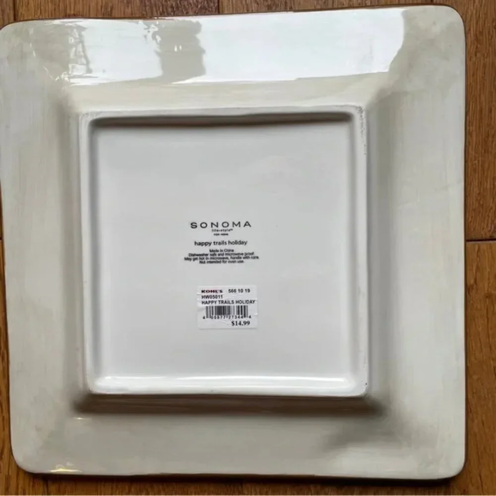 • Sonoma Happy Trails Holiday Western Cowboy Snowman Square Dinner Plate 11x11